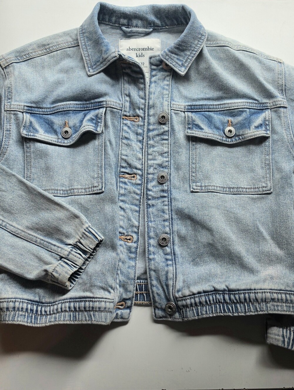 Abercrombie Kids Light Wash Denim Utility Jacket Size 11/12 Y2K Cargo